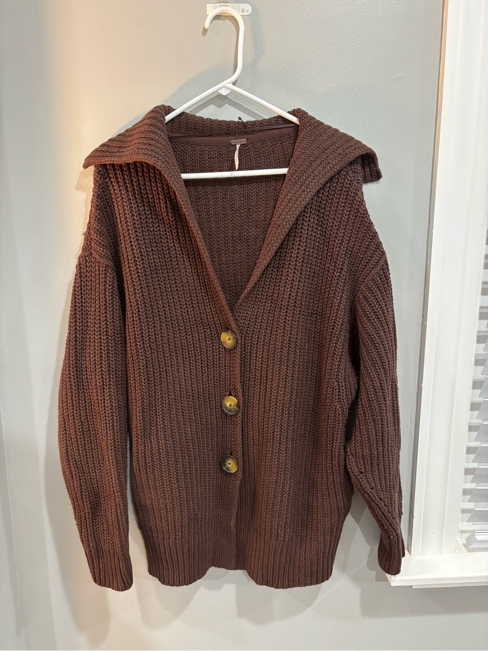 Free People Swim Too Deep Cardi size XS in Brown oversized button front ribbed - Picture 4 of 14